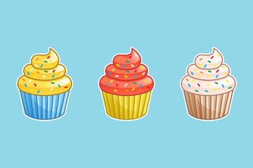 colorful cupcakes cartoon icon illustration