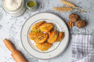 Dilberdudagi with walnut, traditional feast and ramadan dessert with syrup (Turkish name; Dilber dudagi)