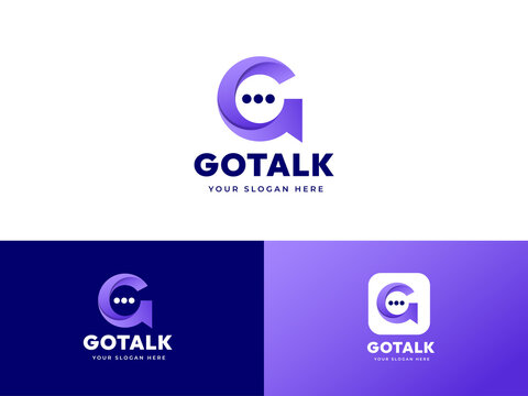 Letter G with chat icon logo design creative emblem talk design. initial letter icon brand template