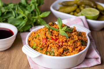 Traditional delicious Turkish foods: bulgur salad (kisir)