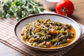 Traditional Turkish cuisine purslane dish (Turkish name; semizotu yemegi)