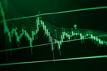 Stock market data on digital LED display. Fundamental and technical analysis with candle stick graph chart of stock market trading to represent about Bullish and Bearish point.