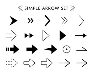 シンプルな矢印のセット　モノクロ　イラスト　素材