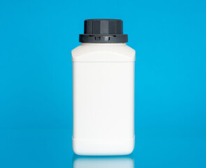 laboratory plastic jar for chemical elements and substances with empty space for text