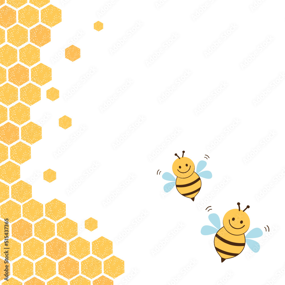 Wall mural Beehive honeycomb logo sign with bee cartoons vector illustration.