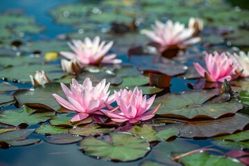 Selective of lotus flowers in a pond