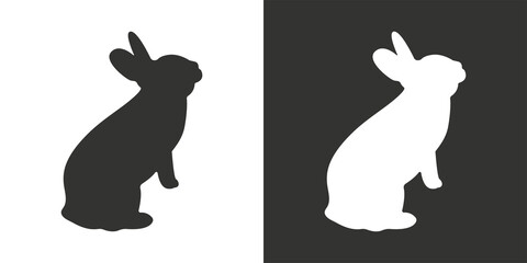 Silhouette rabbit isolated on white background and black. Pets and farm animals collection. Icon vector illustration. Vector hare.