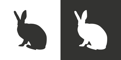 Silhouette rabbit isolated on white background and black. Pets and farm animals collection. Icon vector illustration. Vector hare.
