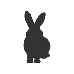 Vector sitting Hare silhouette isolated on white. Black sitting Rabbit on white background.	