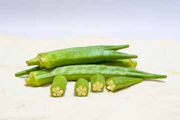 Sliced okra (abelmoschus esculentus)