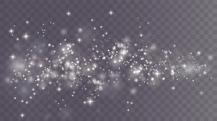 Christmas background. Powder PNG. Magic shining white dust. Fine, shiny dust particles fall off slightly. Fantastic shimmer effect.	
