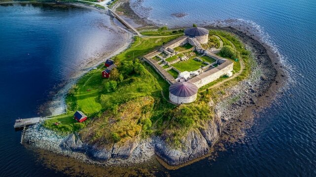 Aerial view of the Steinvikholmen castle in Troendelag, Norway.