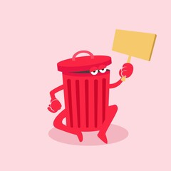 cute red trash can mascot