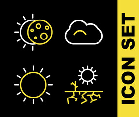 Set line Cloud, Drought, Sun and Eclipse of the sun icon. Vector