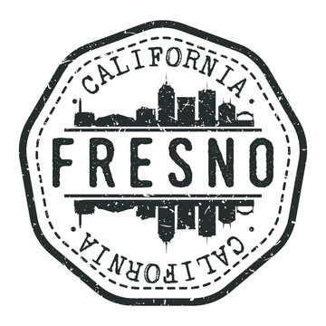 Fresno, CA, USA Stamp Skyline Postmark. Silhouette Postal Passport. City Round Vector Icon. Vintage Postage Design.