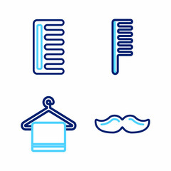 Set line Mustache, Towel on hanger, Hairbrush and icon. Vector