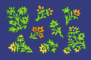 Fototapeta na wymiar Indian floral patterns in traditional style. Vector collection of asian plant colored patterns. Oriental decorative elements, flowers, leaves, buds