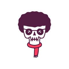 Cool afro skull wearing sunglasses, illustration for t-shirt, street wear, sticker, or apparel merchandise. With doodle, retro, and cartoon style.