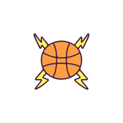 Basketball with crossed thunder, illustration for t-shirt, sticker, or apparel merchandise. With doodle, retro, and cartoon style.