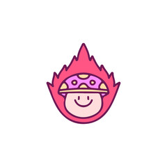 Cute mushroom on fire, illustration for t-shirt, sticker, or apparel merchandise. With doodle, retro, and cartoon style.