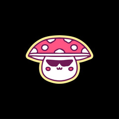 Cool amanita mushroom wearing sunglasses, illustration for t-shirt, sticker, or apparel merchandise. With doodle, retro, and cartoon style.