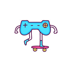 Joystick mascot character riding skateboard, illustration for t-shirt, sticker, or apparel merchandise. With doodle, retro, and cartoon style.