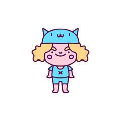 Cute kid with cat hat mascot character, illustration for t-shirt, sticker, or apparel merchandise. With doodle, retro, and cartoon style.