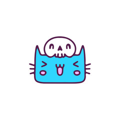 Kawaii cat with hat skull, illustration for t-shirt, sticker, or apparel merchandise. With doodle, retro, and cartoon style.