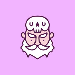 Cute bearded old man with skull hat, illustration for t-shirt, sticker, or apparel merchandise. With doodle, retro, and cartoon style.