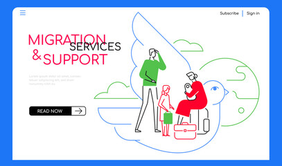 Migration services and support - modern flat design style web banner