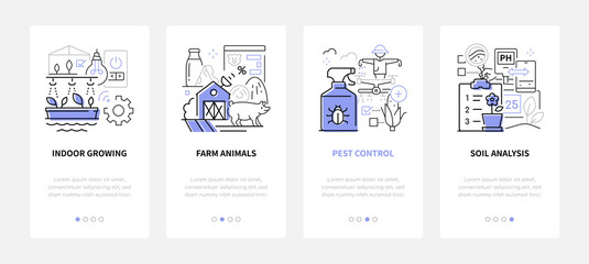 Farm plants and livestock - line design style banners set