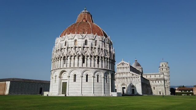 Pisa Cathedral at Piazza dei Miracoli with the Leaning Tower of Pisa in the background