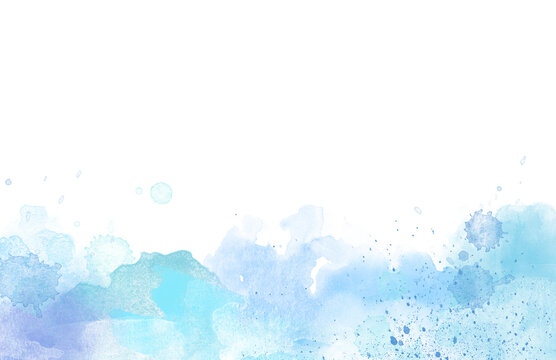 Blue Watercolor paint border isolated on white
