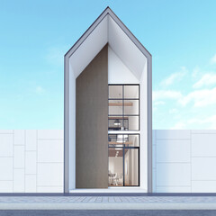 Fototapeta premium Nordic architecture office with white exterior wall. 3d rendering