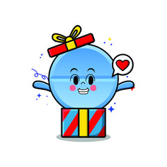 Cute cartoon pill medicine character coming out from big gift box look so happy in concept flat cartoon style