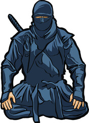 Fototapeta premium Ninja sitting kneel down position 