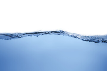 Water splash Aqua flowing in waves and creating bubbles Drops on the water surface feel fresh and clean isolated on white background.