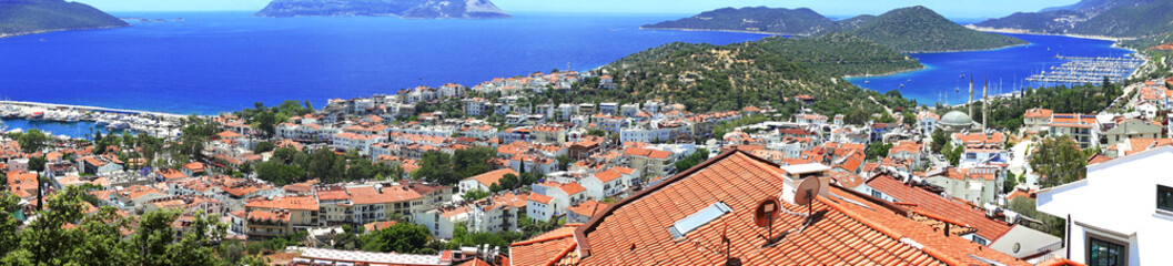 Panoramic view of a city at the Mediterranean coast, Kas, Turkey - 515450968
