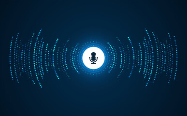 Podcast concept. Microphone with voice recording wave. Future technology