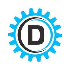 Letter D Gear Logo Design Template. Automotive Gear Logo for Business and Industrial Identity