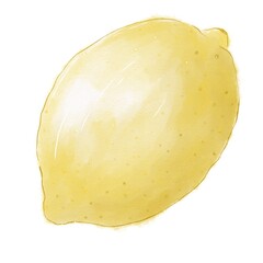 Yellow lemon, watercolor illustration on white background, isolated decorative element