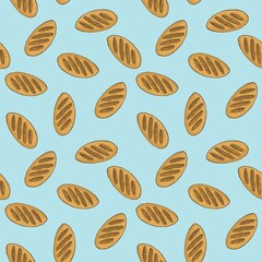 Seamless pattern of simple bread illustration on blue background