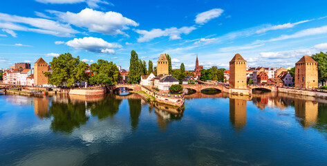 Summer panorama of the Old Town of Strasbourg, France