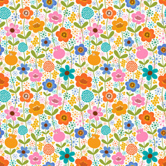 Ditsy floral background. Seamless vector pattern with flowers. - 515453923