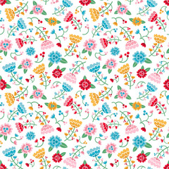 Seamless vector pattern with cute bright flowers.