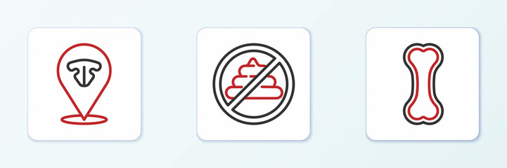 Set line Dog bone, Cat nose and No shit icon. Vector