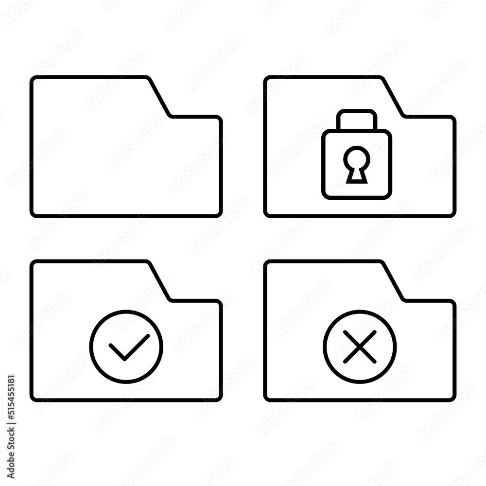Aufkleber Encrypted folder, folder with check mark, folder with cross mark and simple folder icon. Vectors.