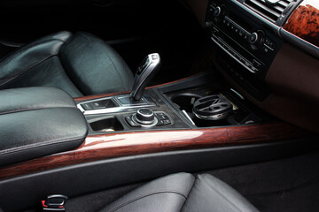 Automatic transmission gearshift stick, Closeup a manual shift of modern car gear shifter. Close up...