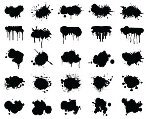 Set of ink splashes brush on white background