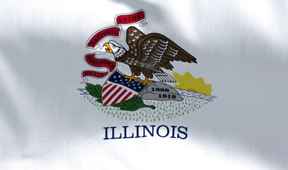 The US state flag of Illinois waving in the wind